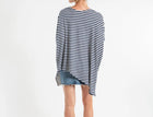 Yana K Poncho Double Edge Stripe V Neck Top - Navy