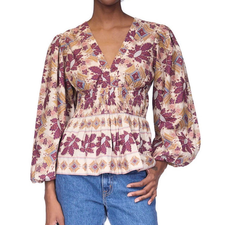 Cara Cara Emmery Top - Retro Floral Turtledove