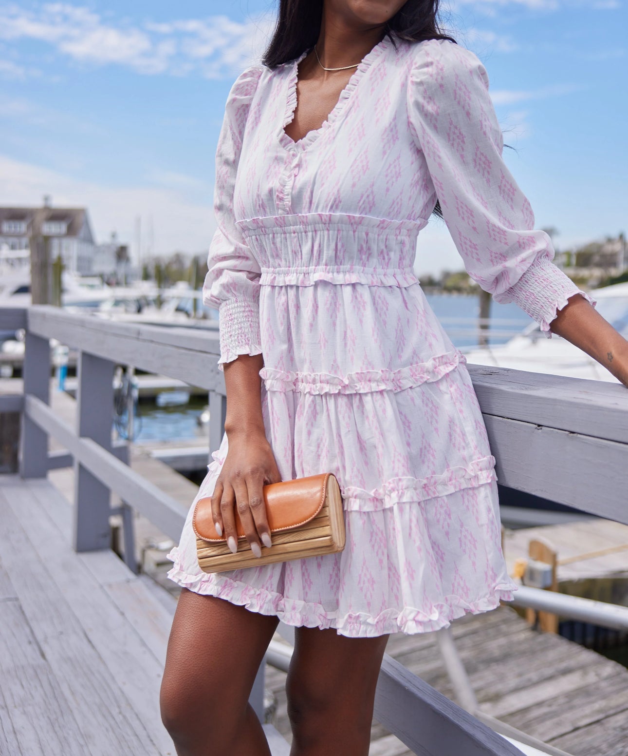 Sail To Sable Blush Mini Ikat Print Smocked Waist Dress