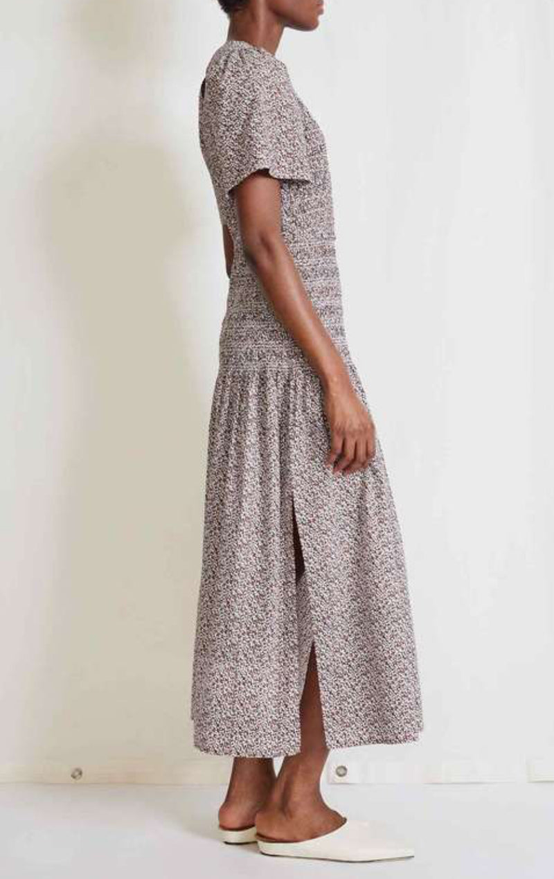 Apiece Apart Siempre Smock Maxi Dress - Abstract Dots Mahogany