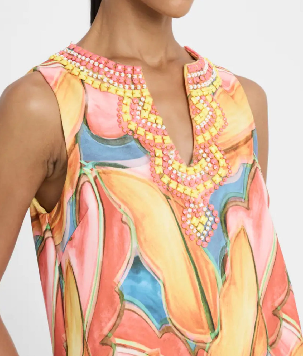 Badgley Mischka Collection Beaded Tassel-Trim Dress - Coral Multi