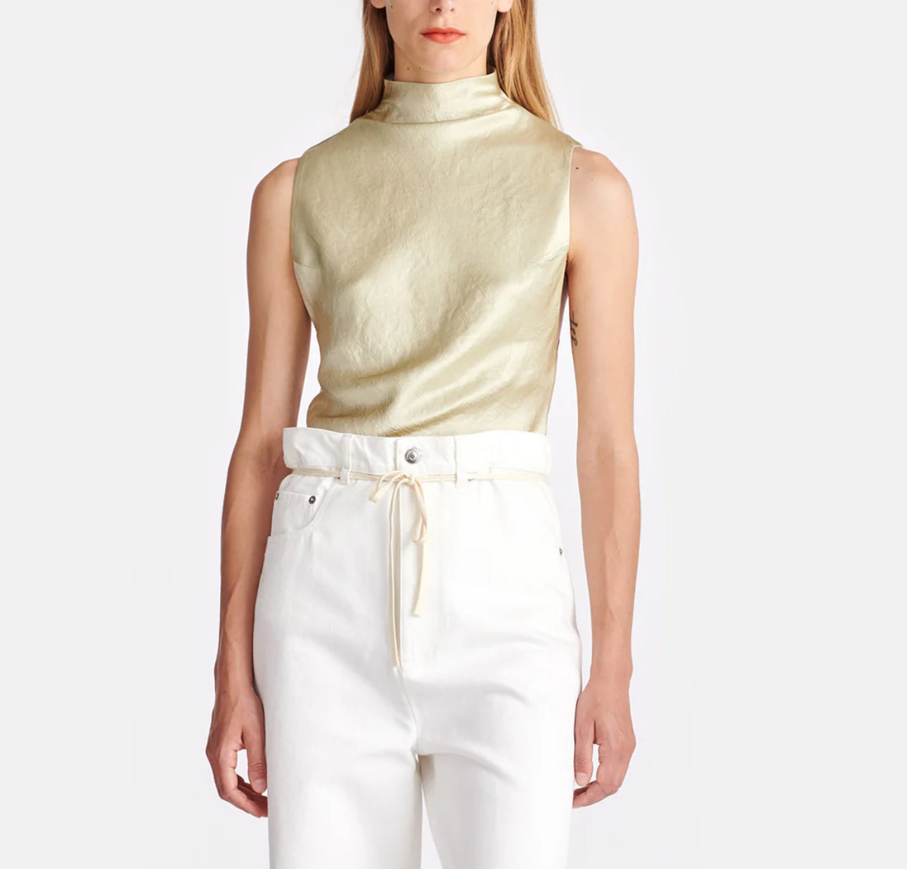 Nanushka Colson Crinkled-Satin Turtleneck Top - Green Tea