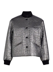 The Great. Quilted Metallic Bomber Jacket