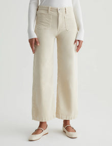 AG Jeans Kassie Corduroy High Rise Wide Leg Crop- Sulfur Cream Froth