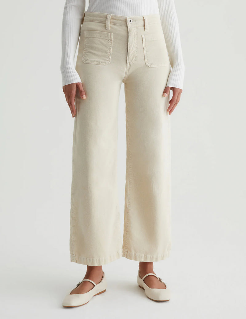 AG Jeans Kassie Corduroy High Rise Wide Leg Crop- Sulfur Cream Froth