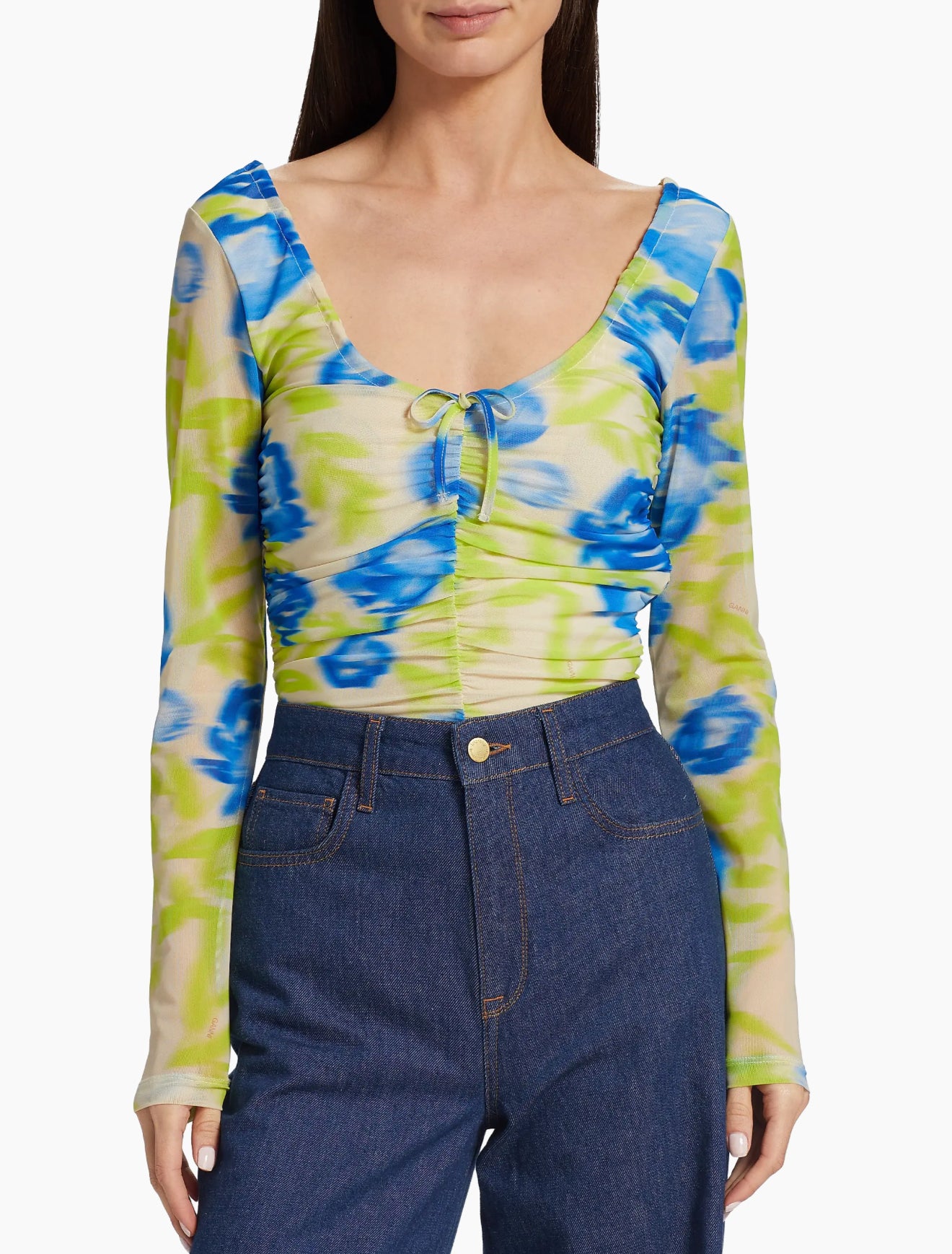 GANNI Floral‎ Mesh Scoop Neck Top