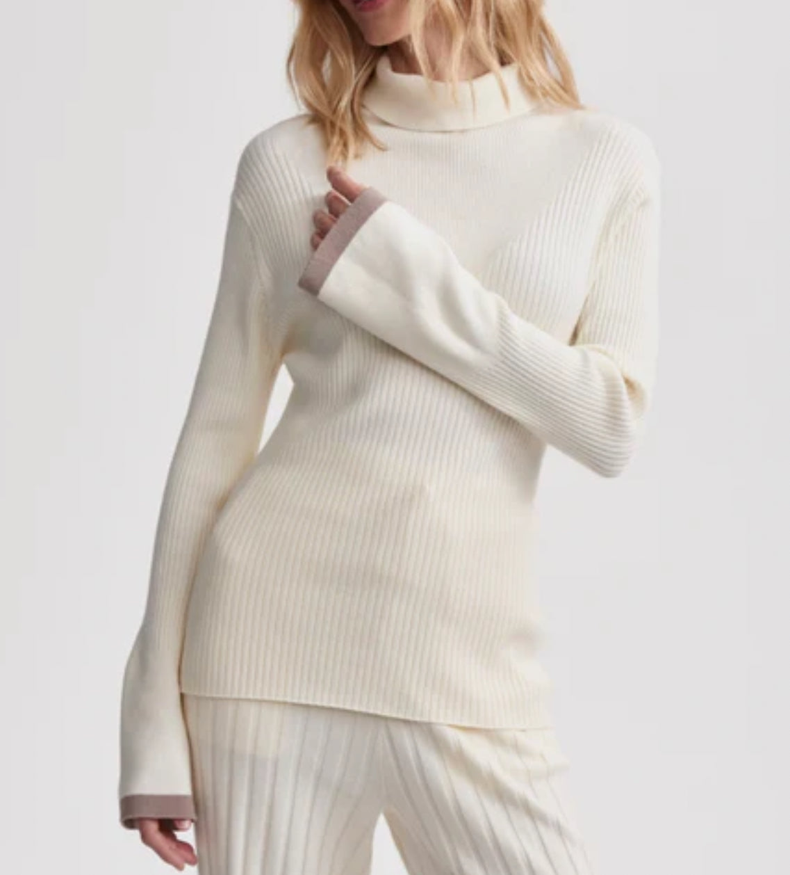 Varley Ravena Rib Knit High Neck Top - Egret