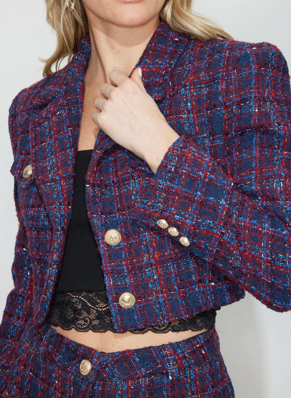 Generation Love Norah Tweed Blazer - Navy/Merlot
