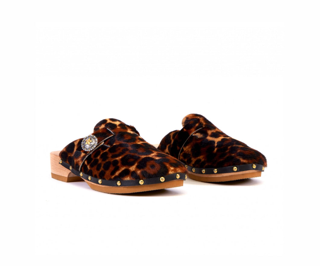 KATE CATE Allegra Pony Hair Clogs - Leopard