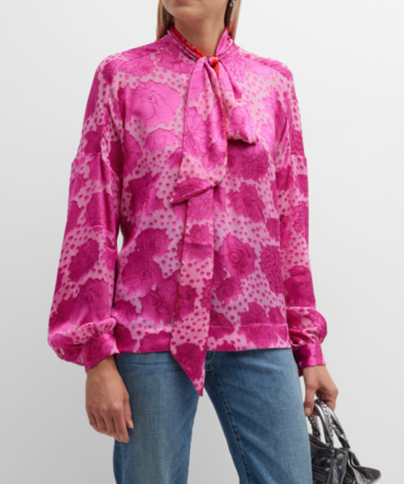 Le Superbe Aurora Floral Tie Neck Blouse