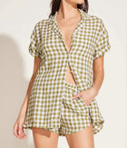 Vitamin A Tallows Linen Short - Avocado Gingham