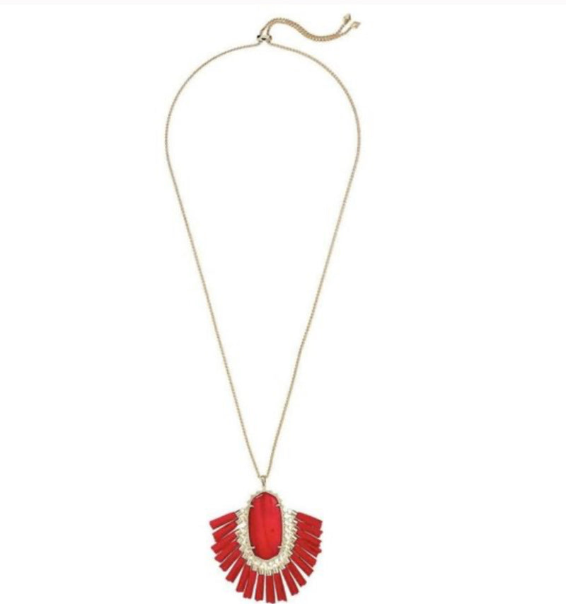 Kendra Scott Betsy Long Pendant Necklace - Red Mother of Pearl & Raffia