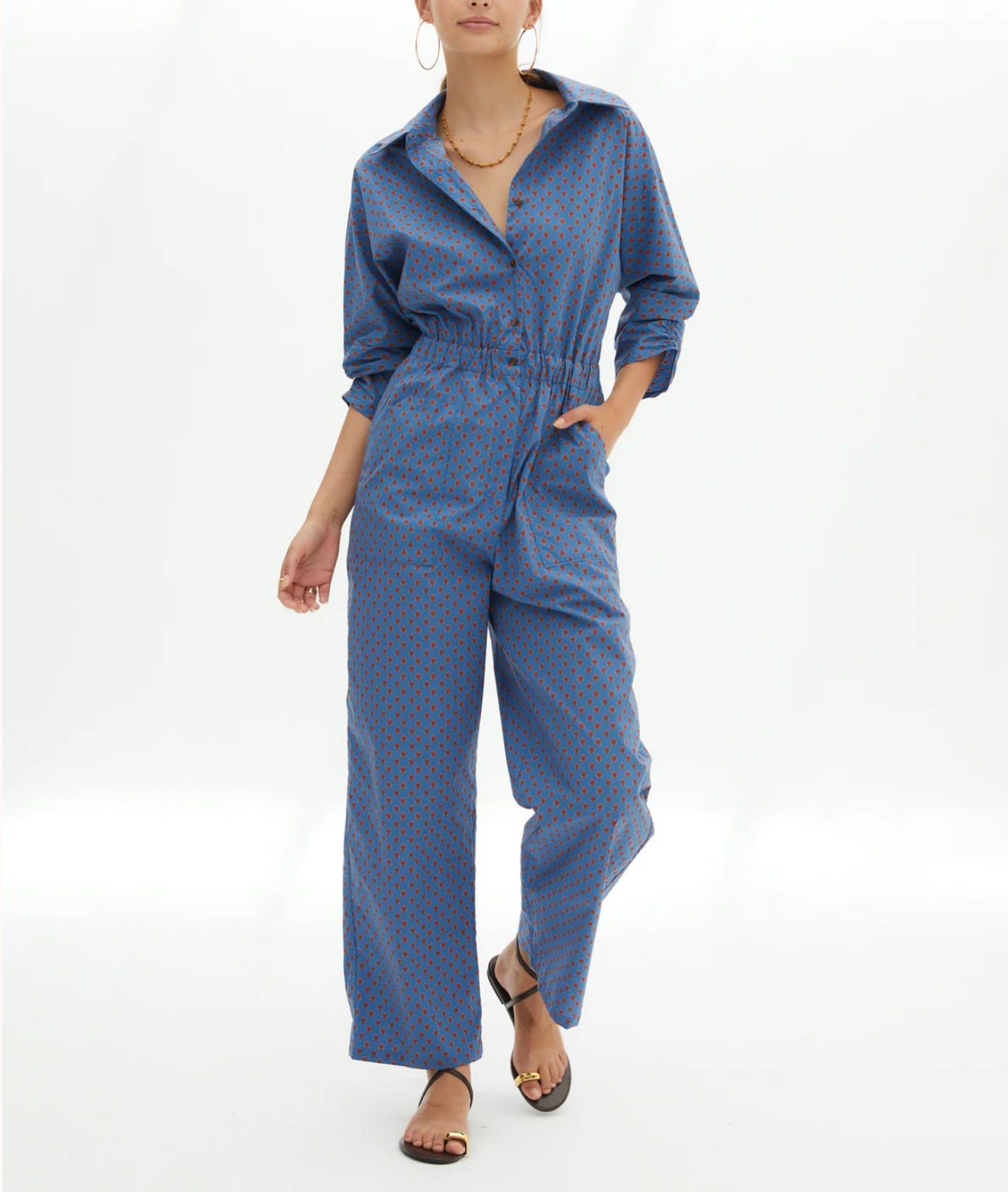 Magnolya Collection Mono Eve Jumpsuit - Blue W/Red Motifs