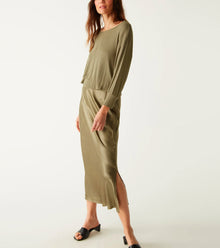 Michael Stars Nadia Mixed Fabric Satin Dress - Olive