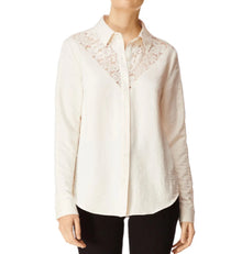 J Brand Lula Button-Front Long Sleeve Lace Inset Shirt - Moonbeam