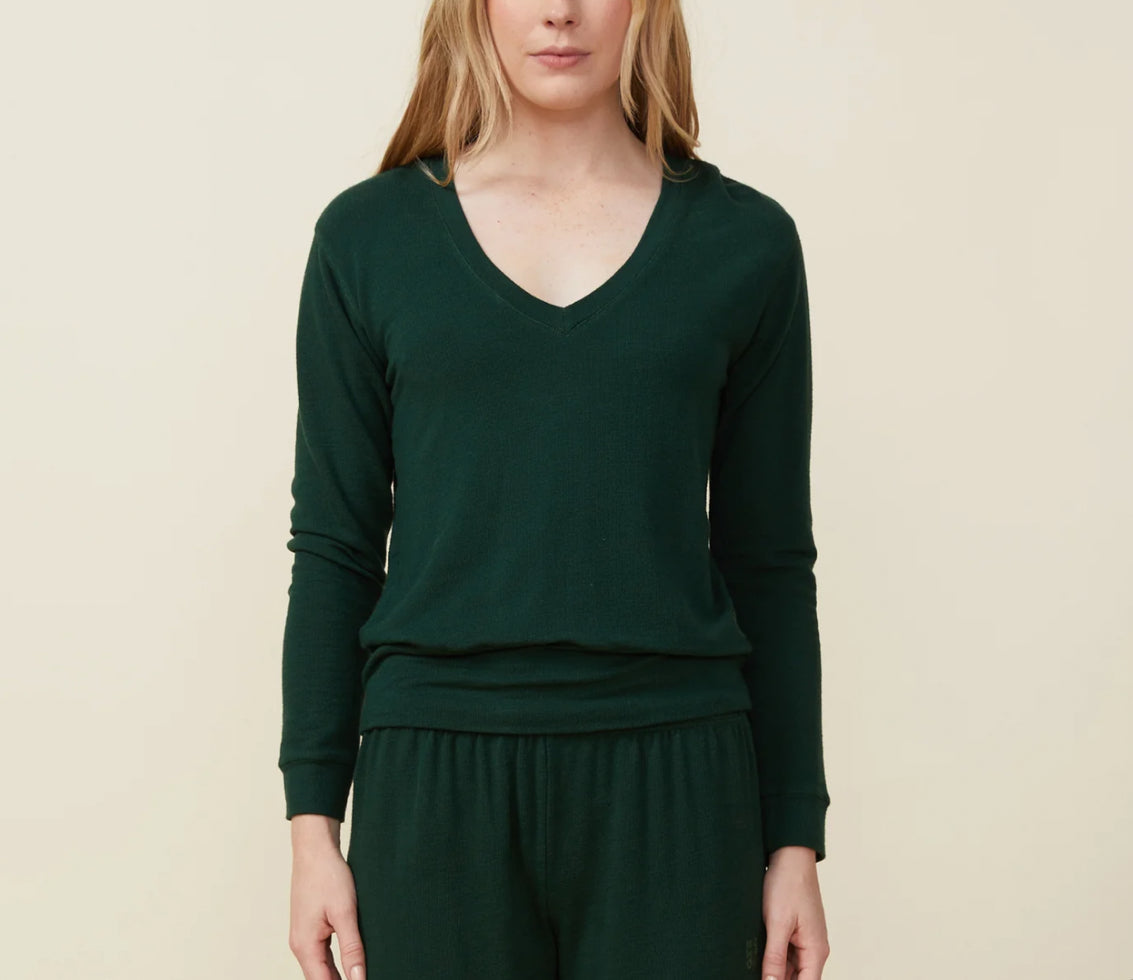 Monrow Supersoft Long Sleeve V Neck - Evergreen