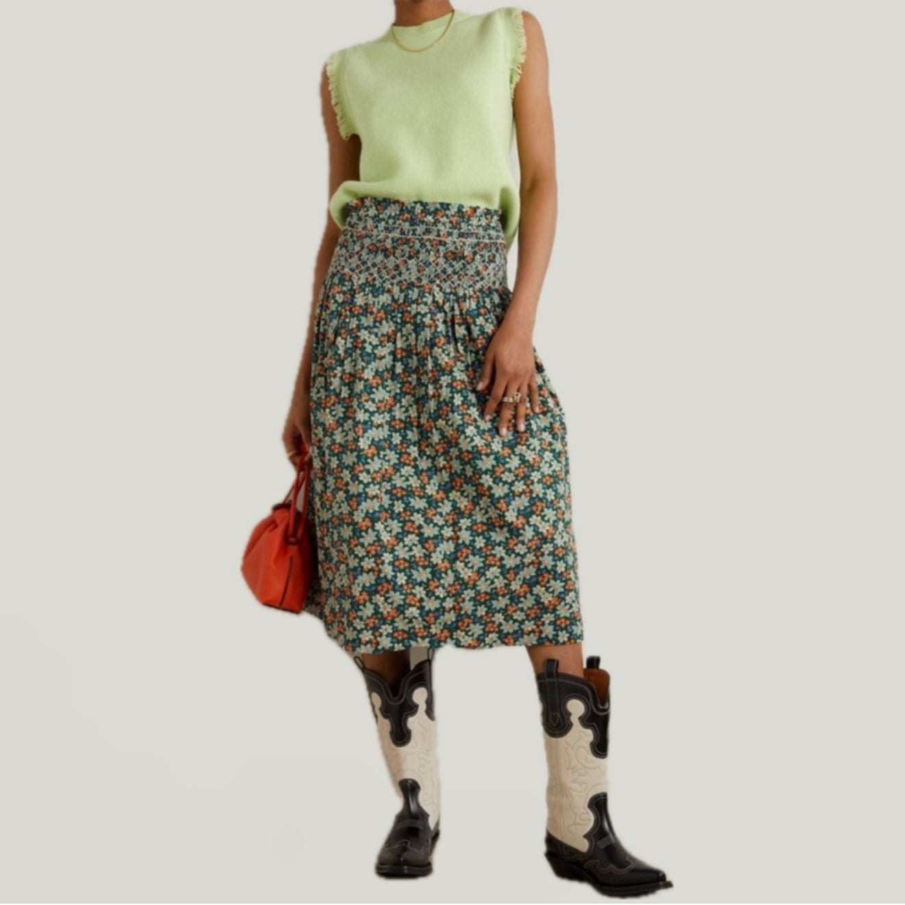Sea New York Peggy Floral Print Voile Skirt - Forest