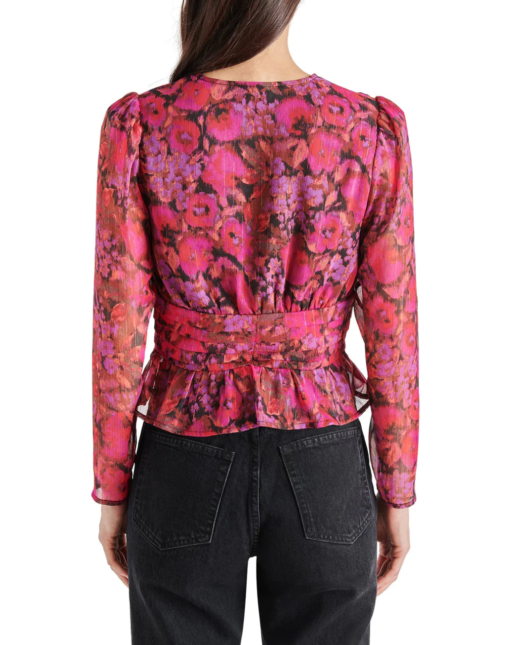 Steve Madden Azura Metallic Peplum Top - Dark Fuschia