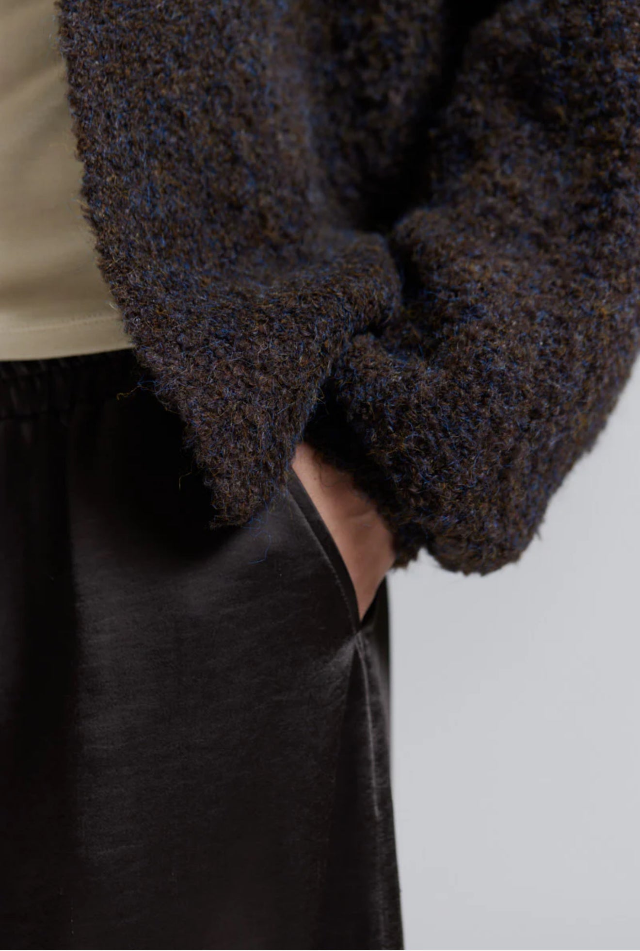 There-Elsewhere Wool Blend Open Texture Cardigan - Dark Chocolate