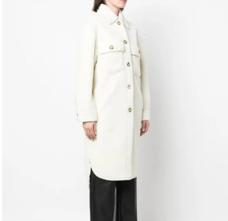 Apparis Single-Breasted Faux Shearling Coat - White