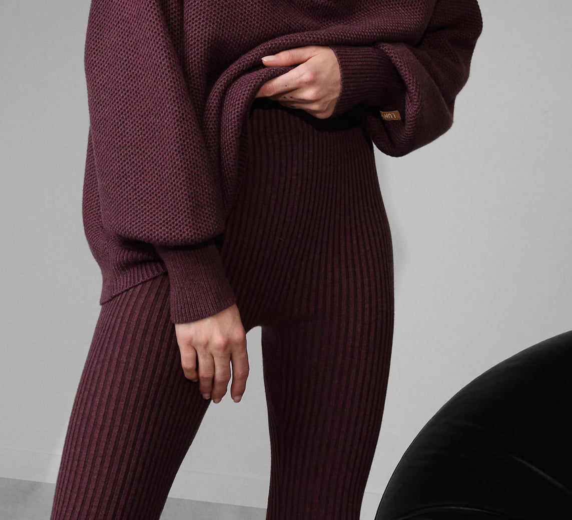 LUNYA Cozy Cotton Silk Ribbed Legging - Brandied Plum