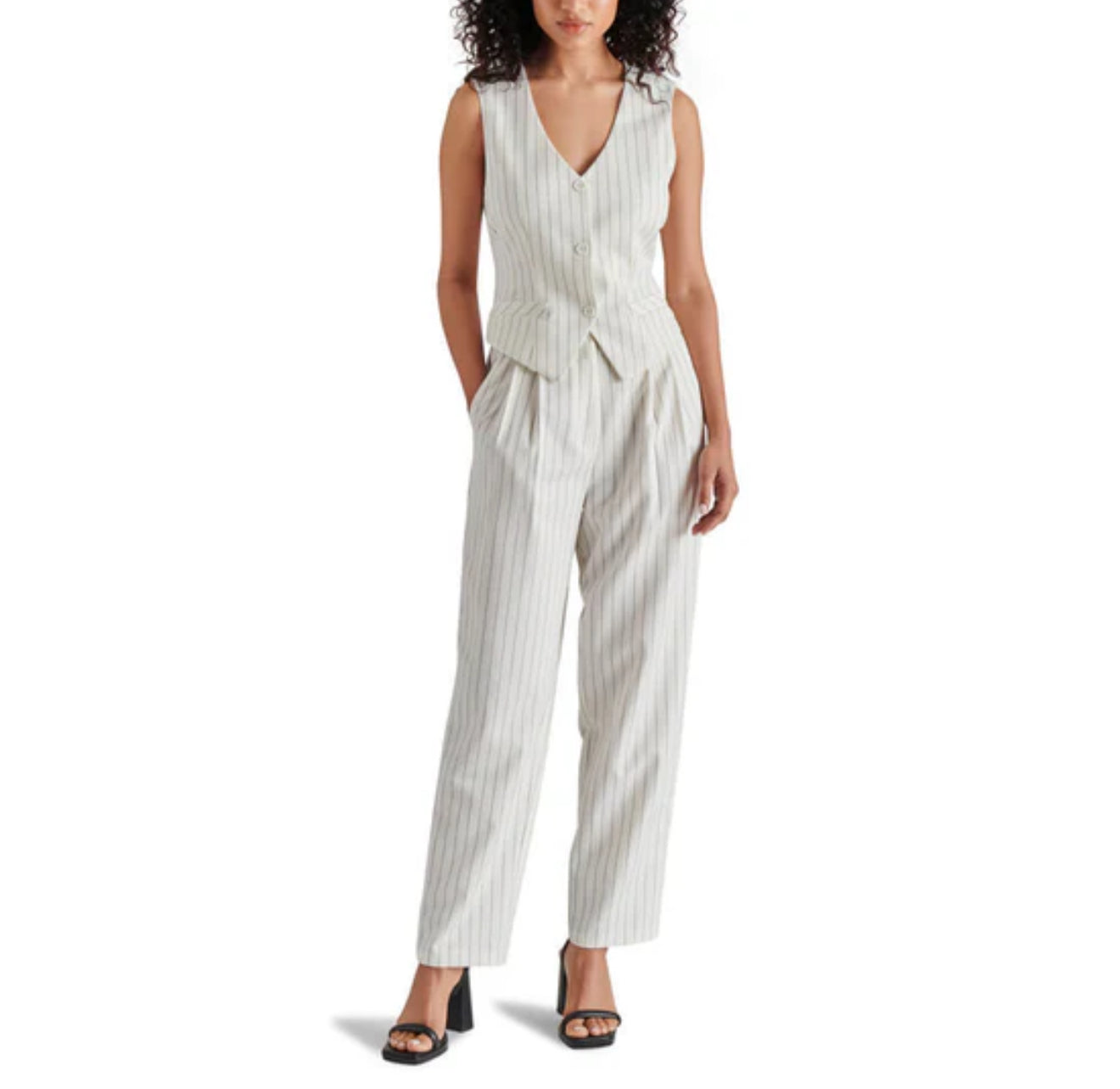 Steve Madden Selene Vest - White Pinstripe