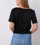 Bella Dahl Satin Smocked Waist Top - Black