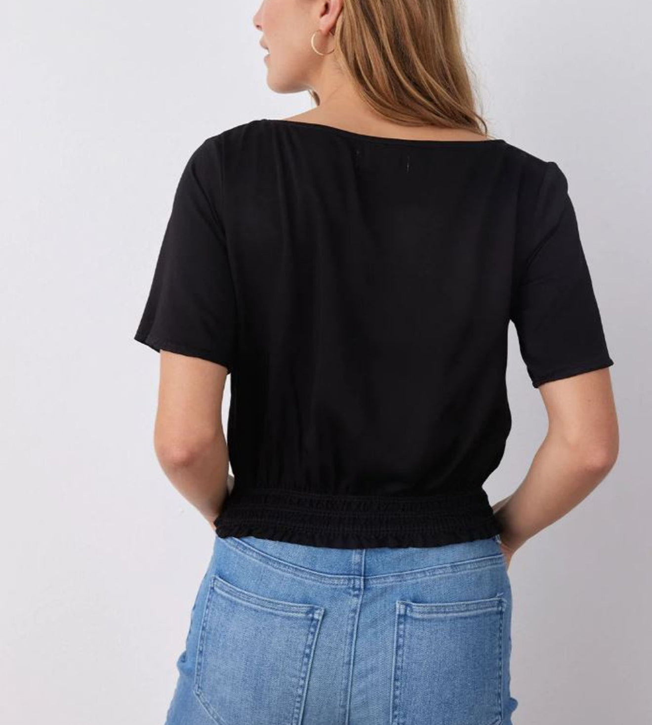 Bella Dahl Satin Smocked Waist Top - Black