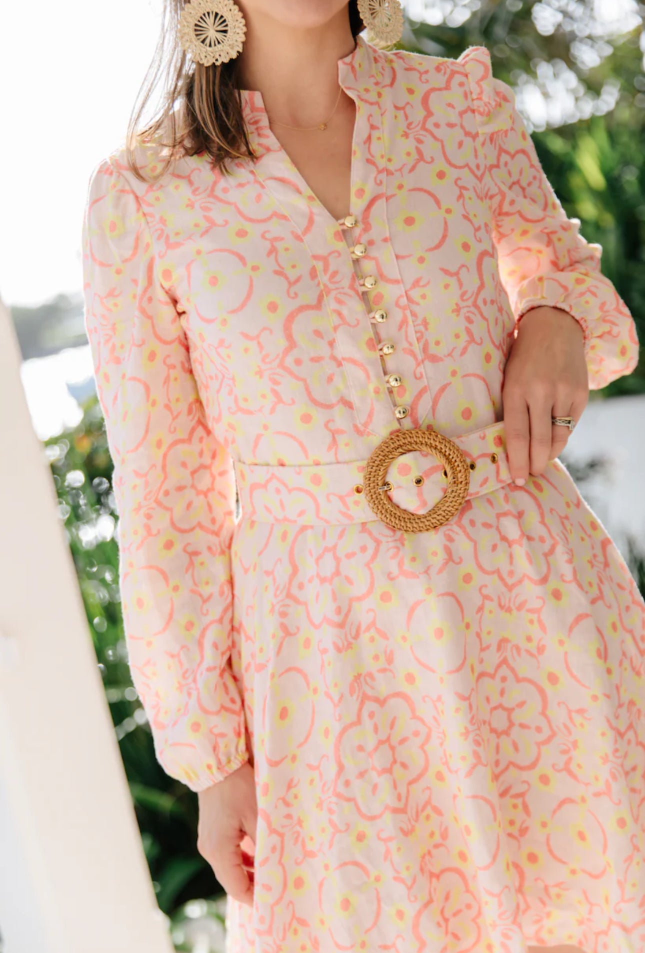 Sail To Sable Peach & Lemon Blush Medallion Print Belted Tunic Dress