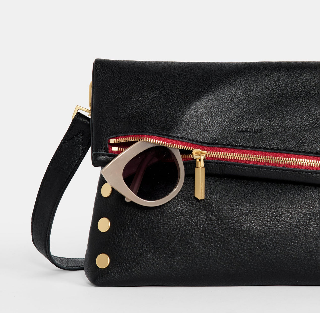 Hammitt VIP LRG Oversized Crossbody Clutch - Black/Brushed Gold/Red Zip