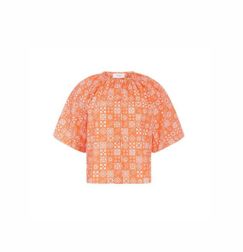 OLIVIA by livro Freda Top - Orange Checkerboard