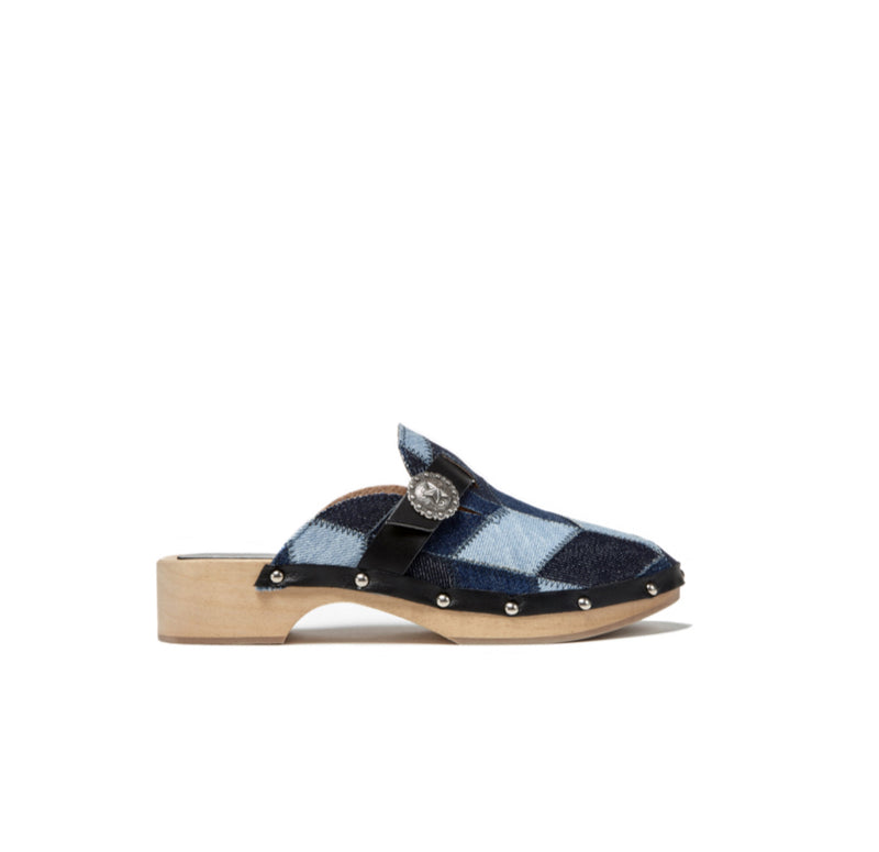 KATE CATE Allegra Patch Denim Clogs