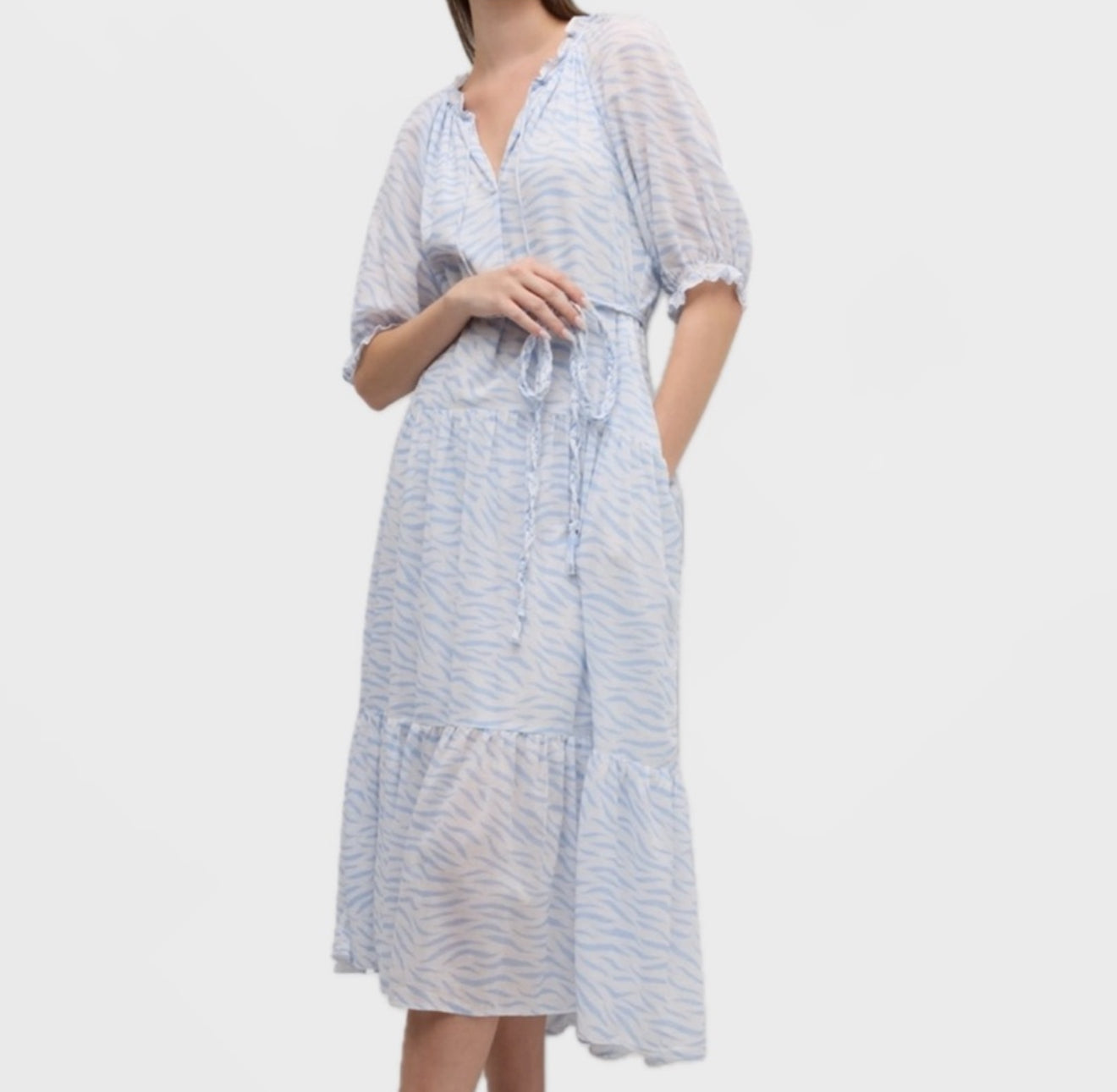 Xirena Lyta Tiered Tiger Stripe Print Dress - Blue Wave
