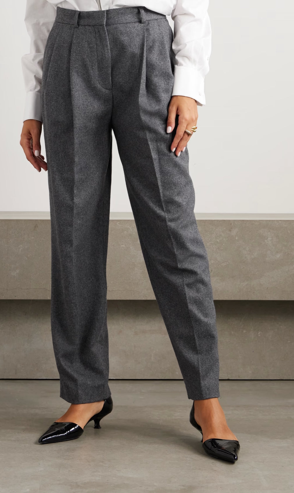 TOTÊME Pleated Recycled Wool Blend Straight Leg Pants - Grey Melange