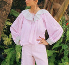 Blockprints Stella Ruffle Collar Top - Barbie Pink