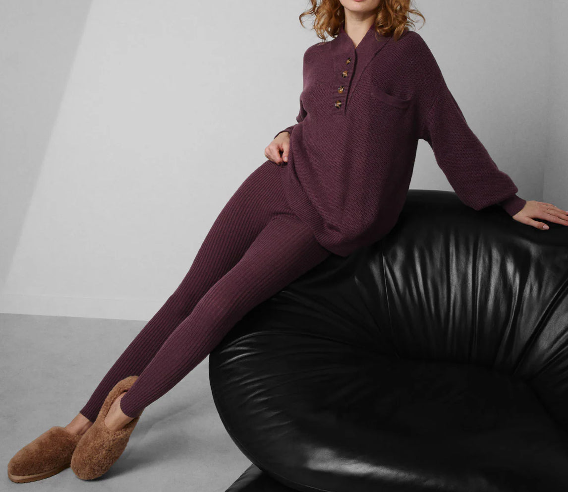 LUNYA Cozy Cotton Silk Ribbed Legging - Brandied Plum