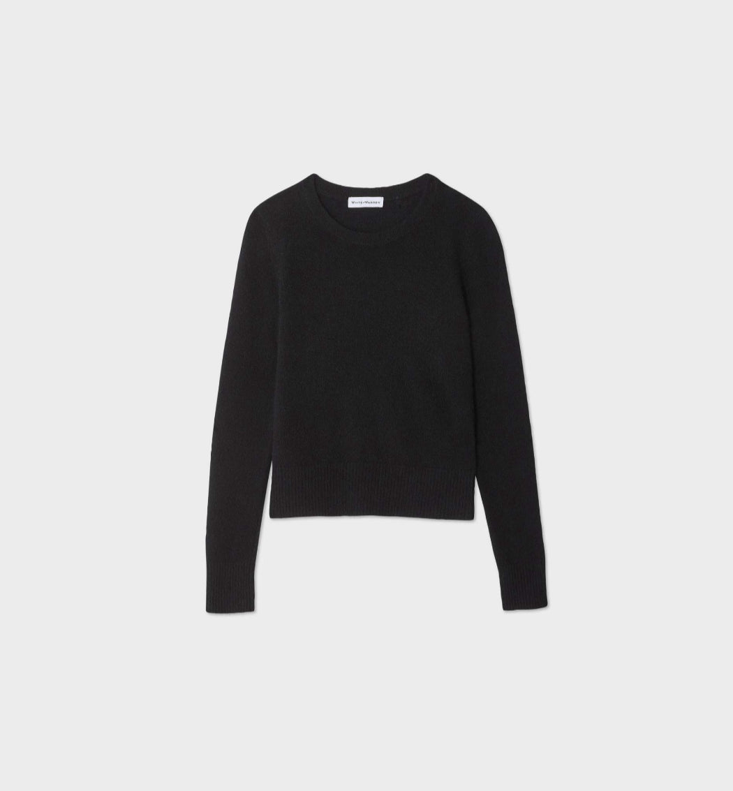 White + Warren Cashmere Shrunken Crewneck - Black