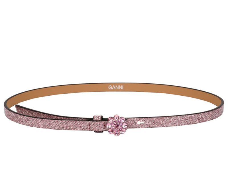 Ganni Jewel Thin Glitter Waist Belt - Lilac