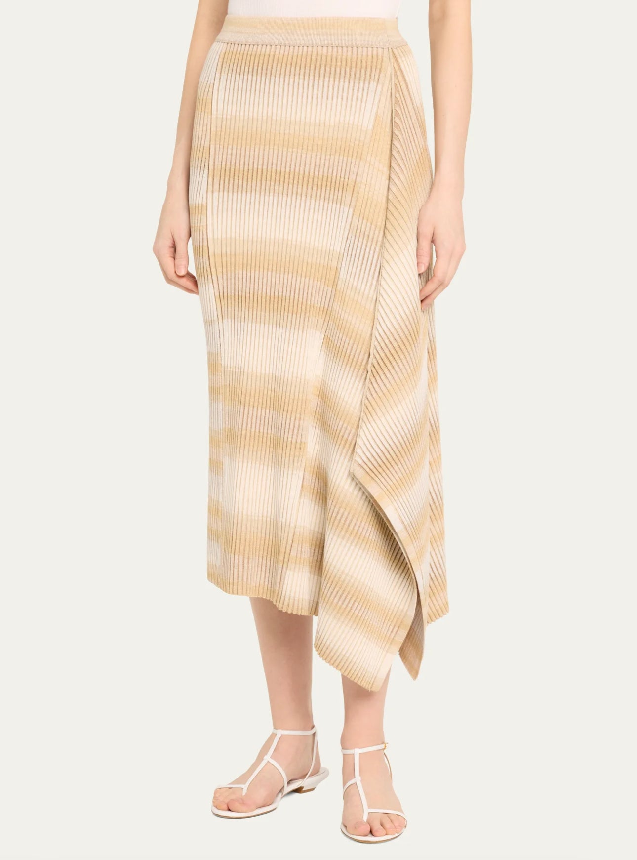 SIMKHAI Caelan Asymmetric Stripe Knit Skirt - Sand Multi