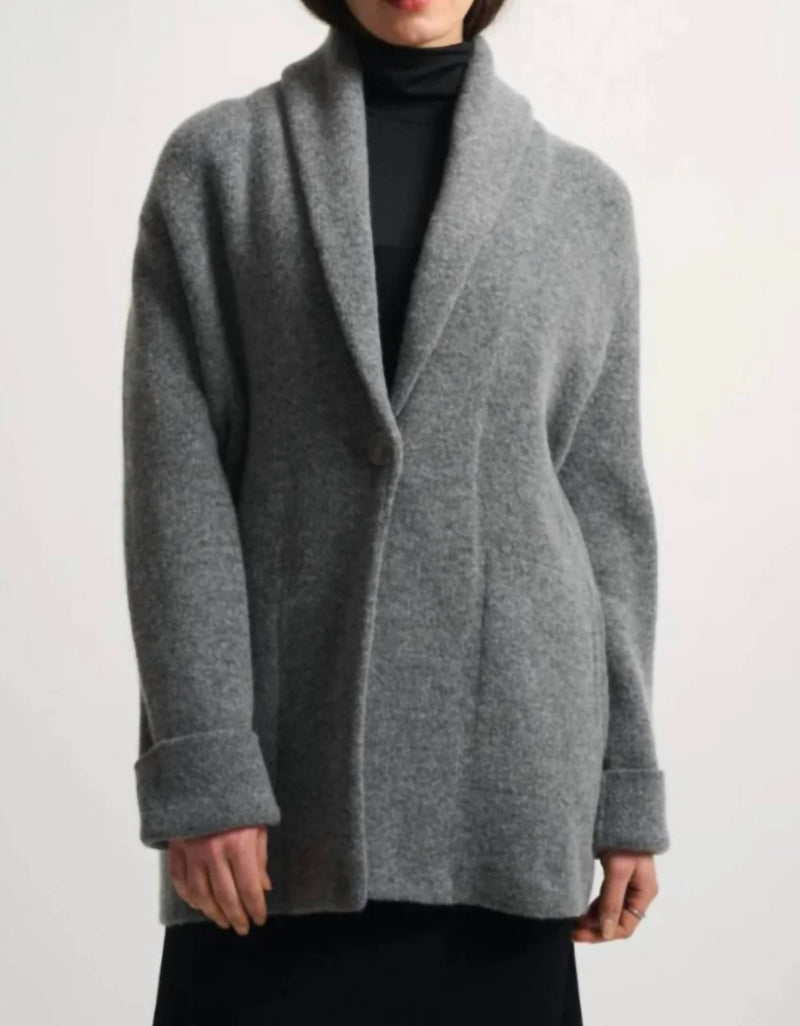 White + Warren Brushed Lofty Blend Shawl Collar Coat - Grey