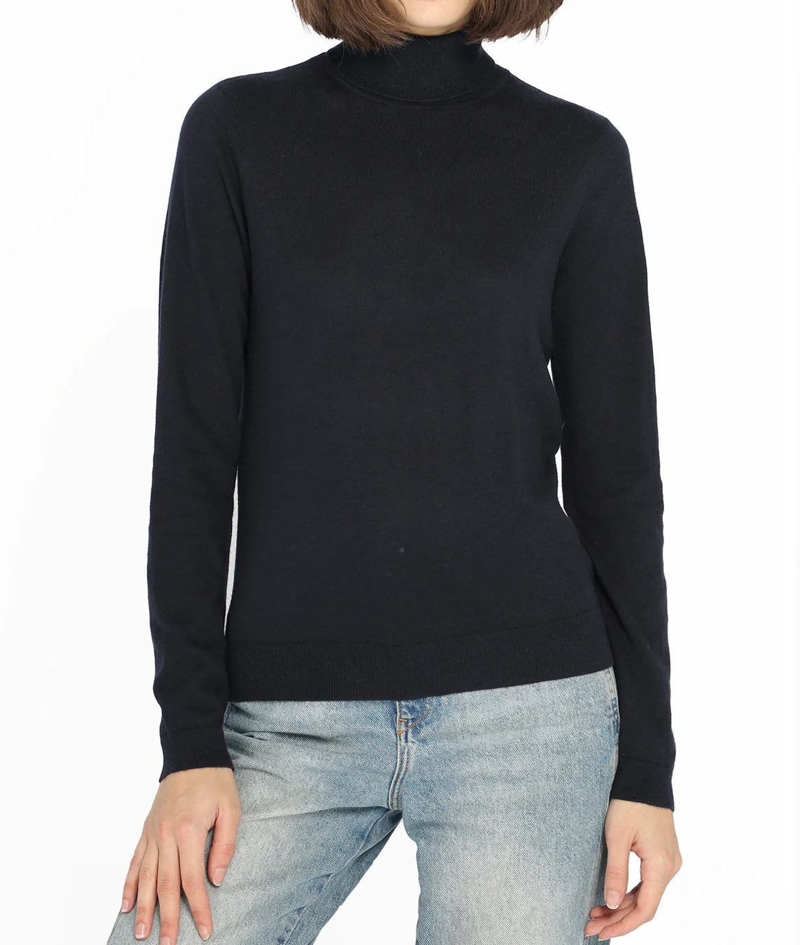 Minnie Rose Supima Cotton Cashmere Long Sleeve Turtleneck - Black