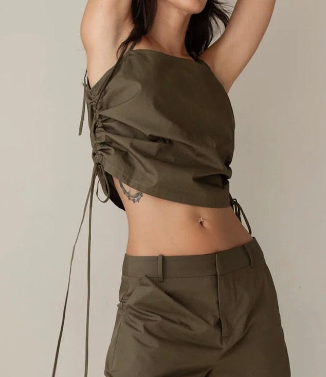 Paper Label Maura Tie Top - Dark Olive