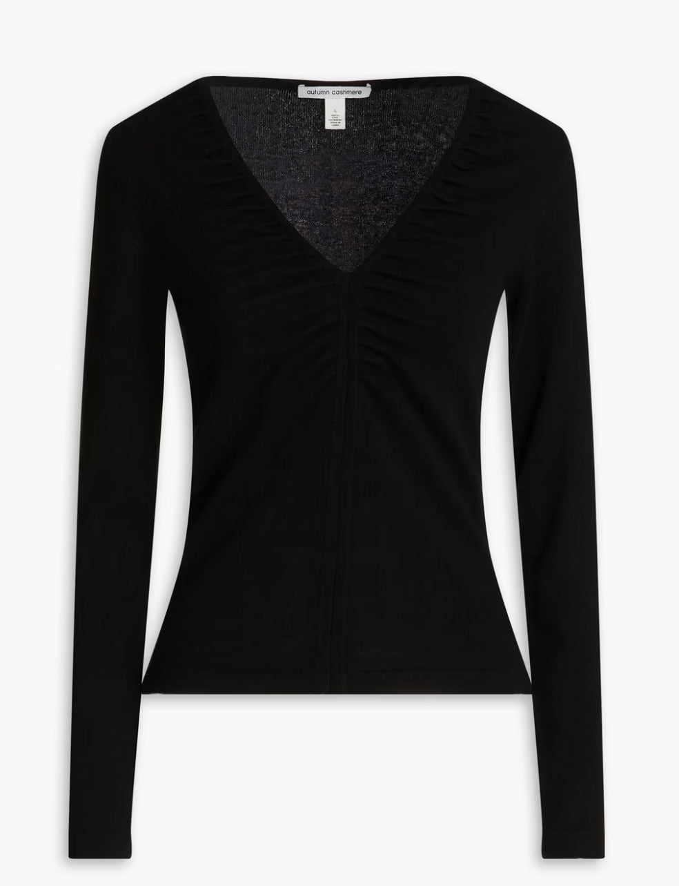 Autumn Cashmere Ruched Slim V Neck Sweater - Black