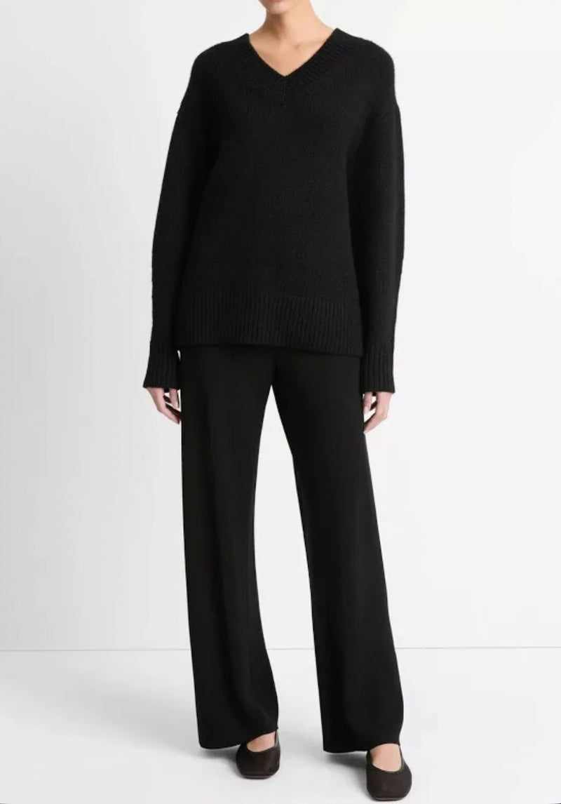 Vince Wool and Cashmere Drop-Shoulder V-Neck Sweater - Black
