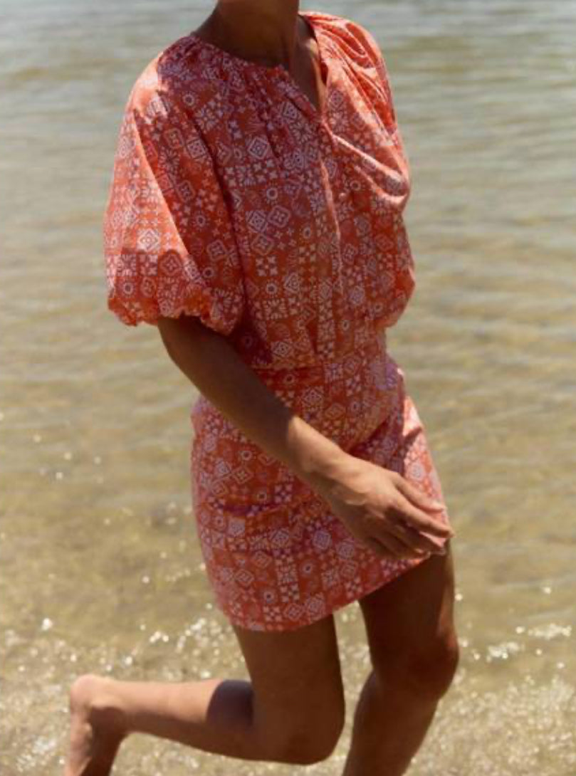 OLIVIA by livro Freda Top - Orange Checkerboard