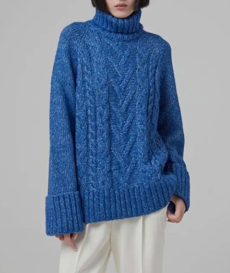 GANNI Chunky Cable Oversized Highneck Pullover - Nautical Blue