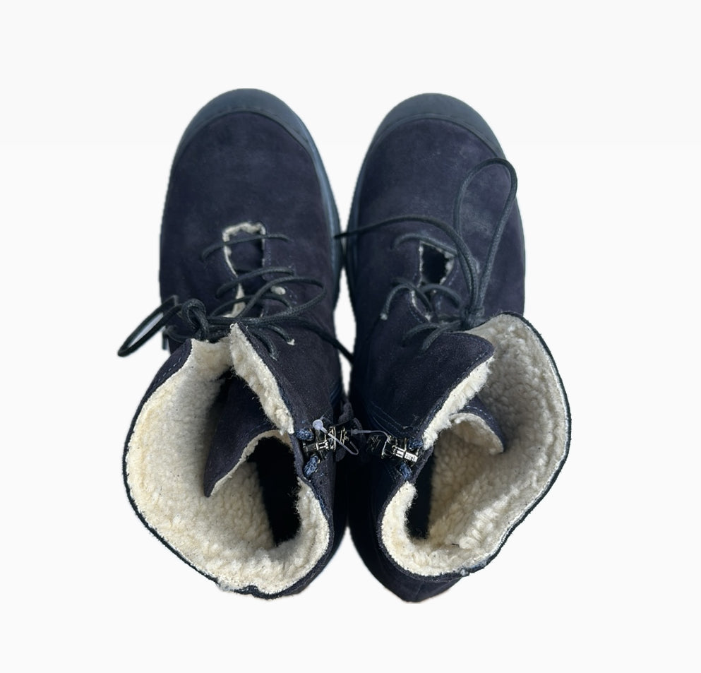 Lofina Lace Up Suede Boots With Shearling Interior - Navy