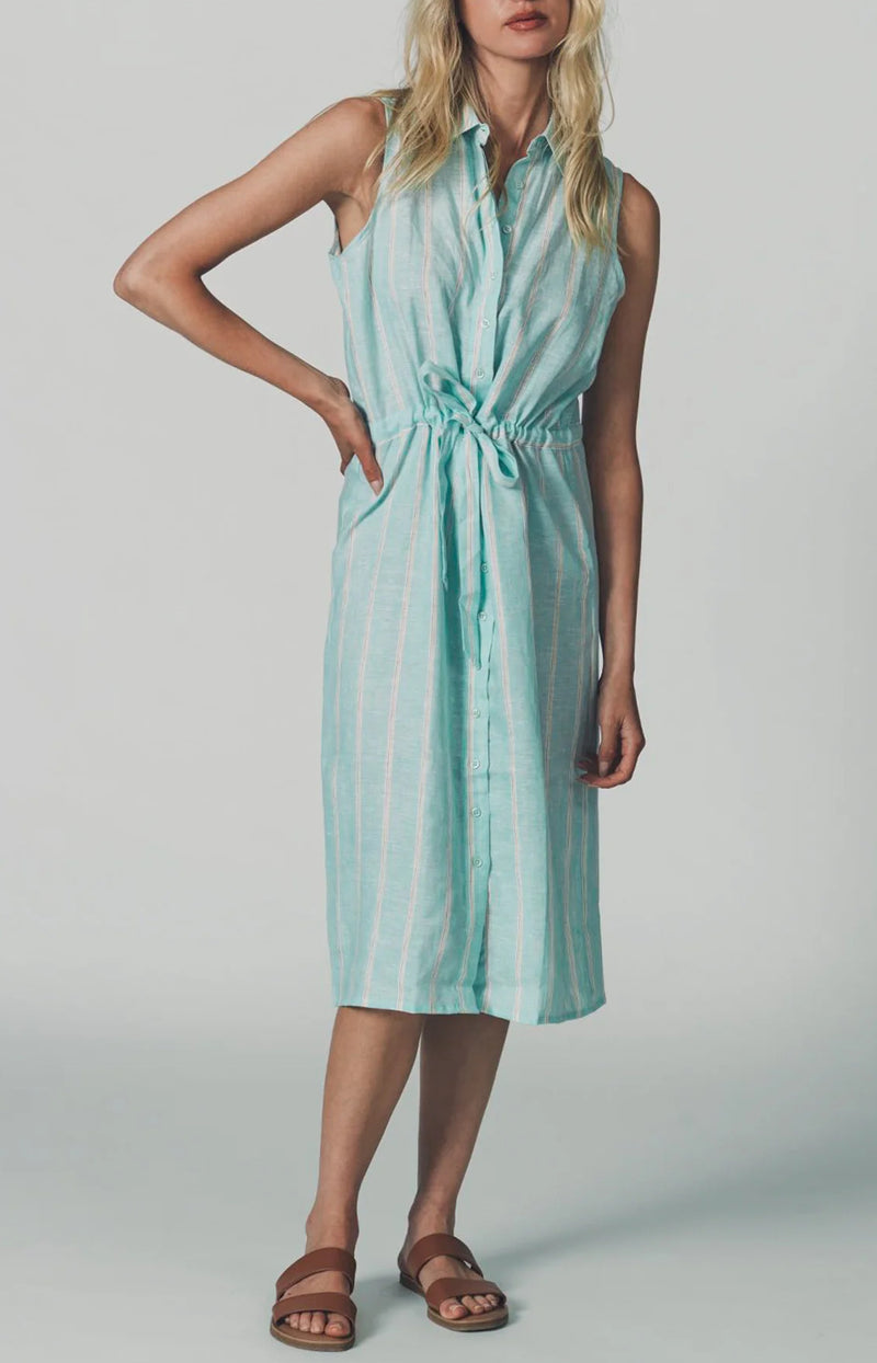 The Shirt by Rochelle Behrens The Sleeveless Drawstring Dress - Mint Stripe