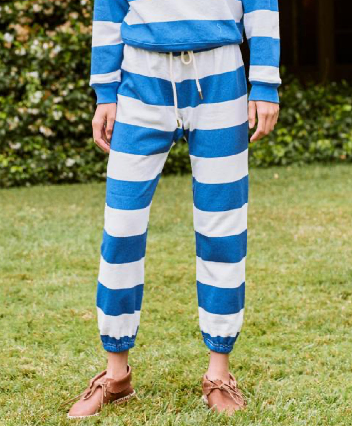 The Great. The Stripe Stadium Sweatpant - Blue/White