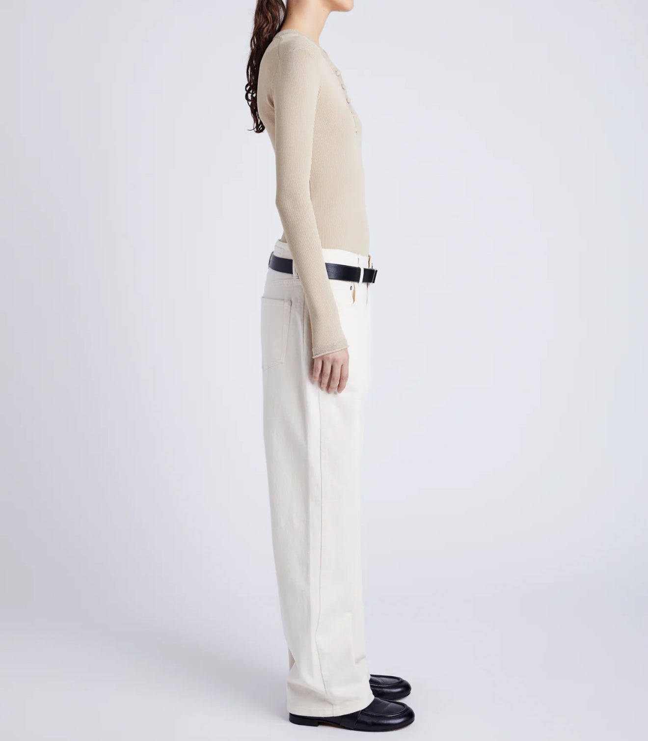 Proenza Schouler White Label Isla Knit Henley in Viscose Rib - Khaki